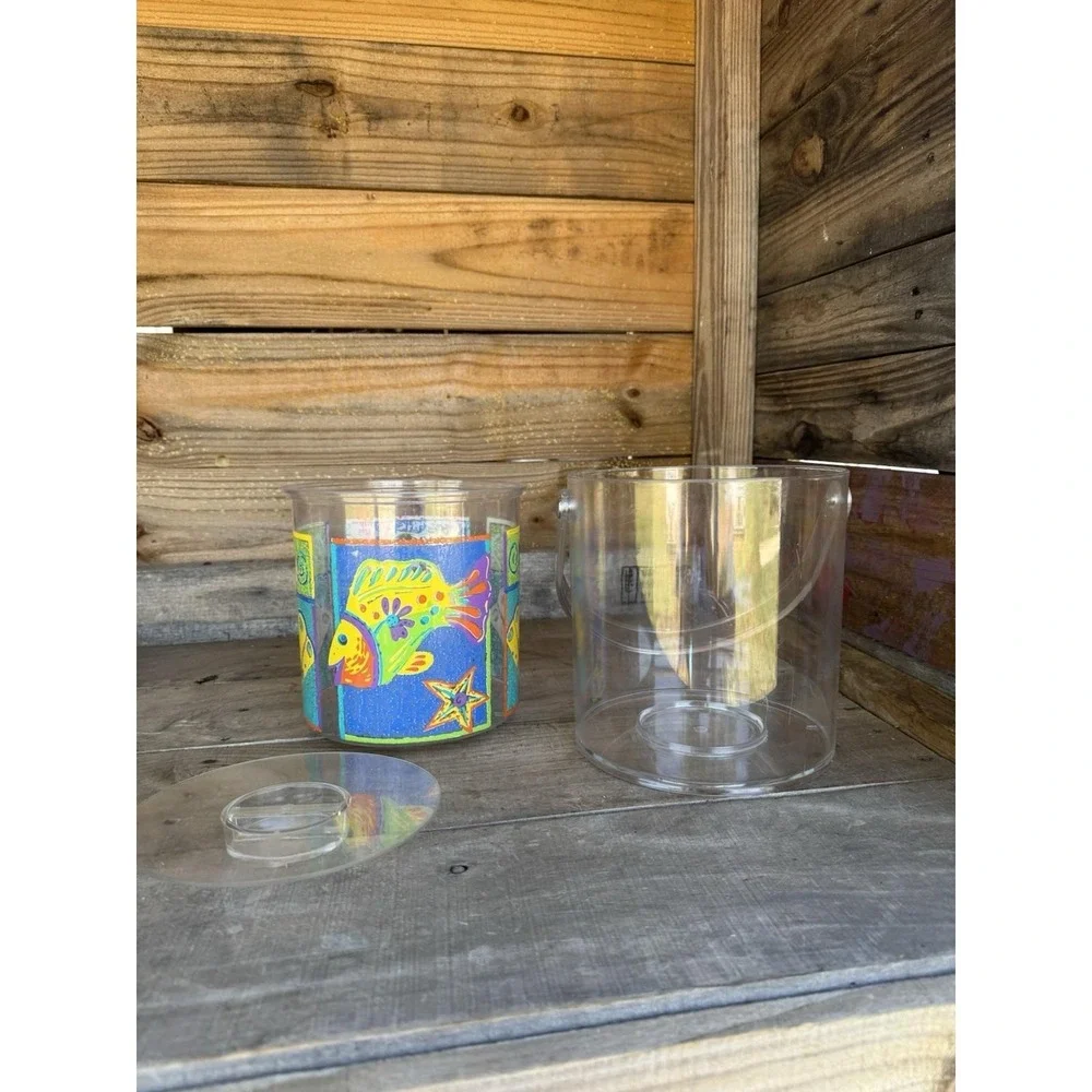 Vintage 90s Clear Ice Bucket Tropical Fish Retro‎ Beach Party With Lid
